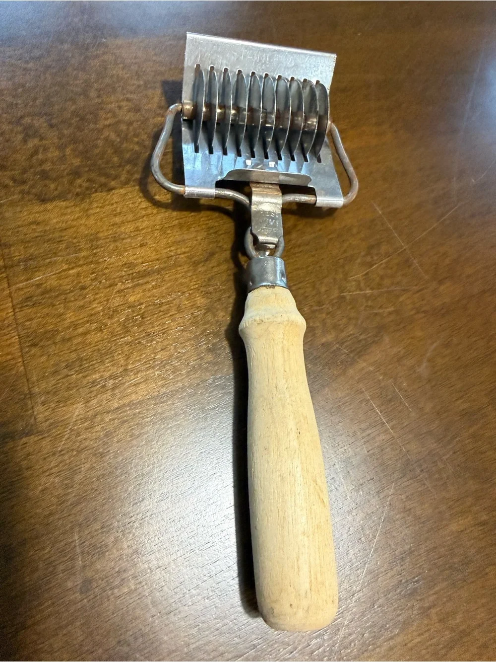 Vintage Stainless Steel Noodle Pasta Cutter 10 Blade Wood Handle
